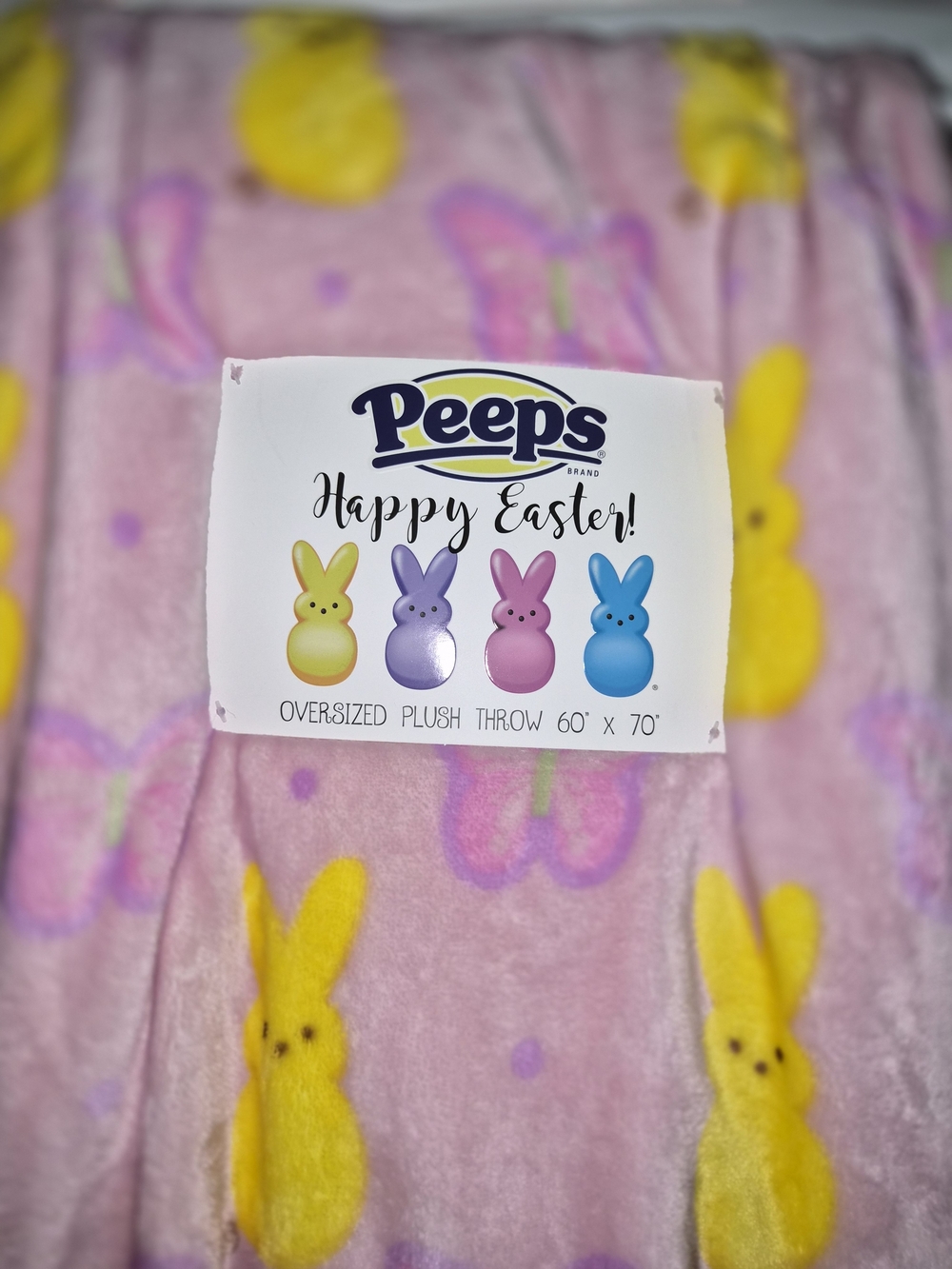 Peeps Pink Plush Throw Blanket with Yellow Bunny Print